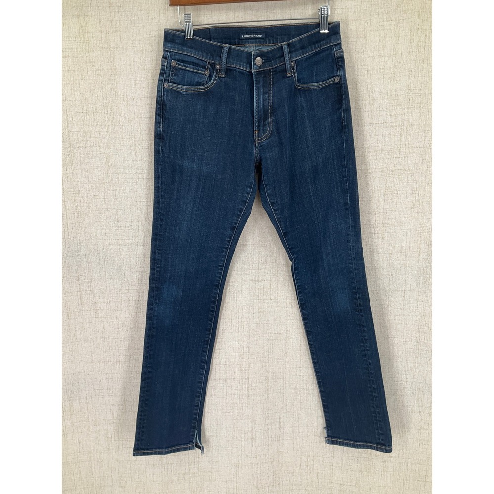 Lucky Brand Womens Slim Leg Dark Wash Denim Jeans with Side Slit Hem Size 28x30